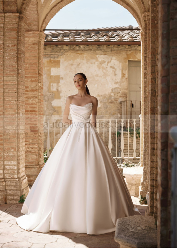 Beaded Strapless Ivory Satin Corset Back Unique Wedding Dress